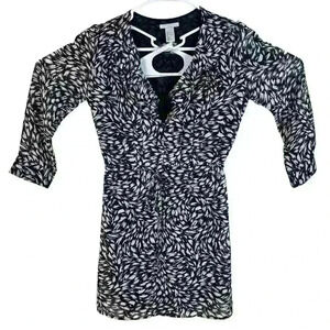 H&M Brush Stroke Print Tie Waist Sheath Dress Size 2 Business‎ Casual Ruffle